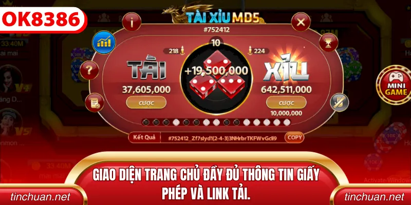 Giao diện trang chủ đầy đủ thông tin giấy phép và link tải